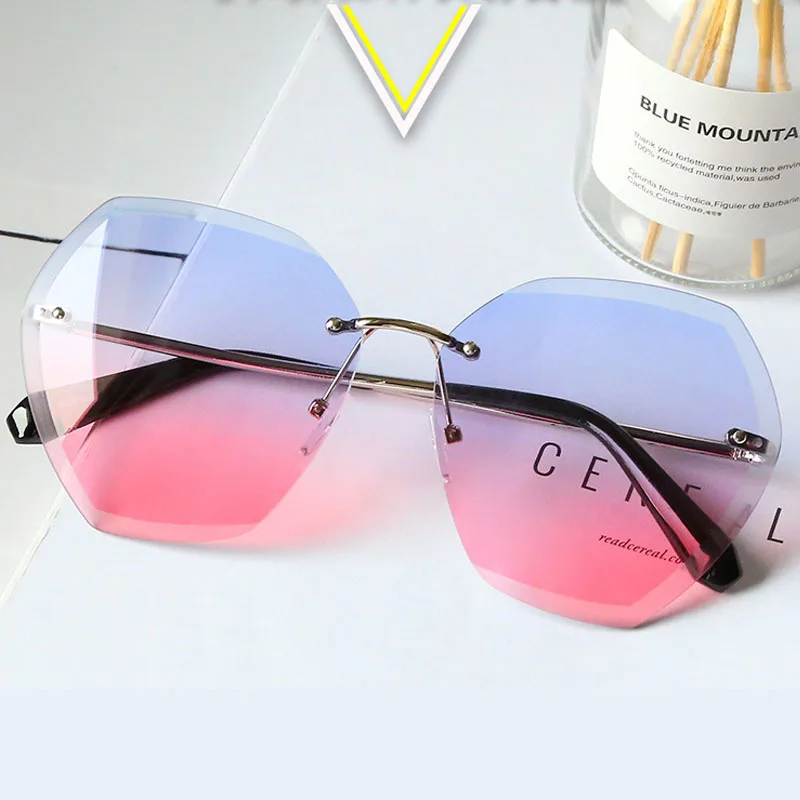 

Ladies INS newest fashionable newest metal irregular sun glasses women trendy oversized polygon rimless river sunglasses clear, Mix colors