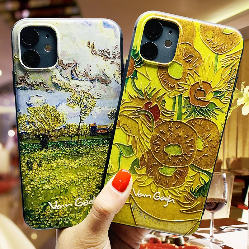 

Van Gogh Style Post Impressionism Artist European Countryside Chrysanthemum Handle With Bump Oil Painting Mobile Phone Case, Customized colors