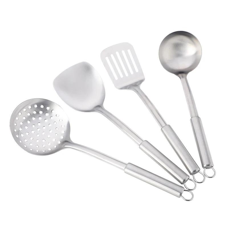 

Modern simple 4 piece stainless steel kitchen accessories set cooking tools spatula spoon, Customized color acceptable