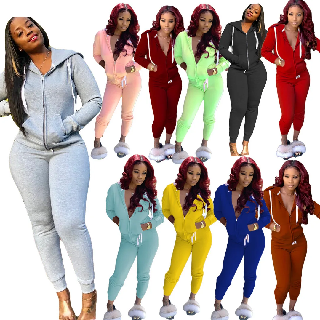 Ladies Plain Drawstring Tracksuit Wholesale Zipper Sweat Suits Blank ...