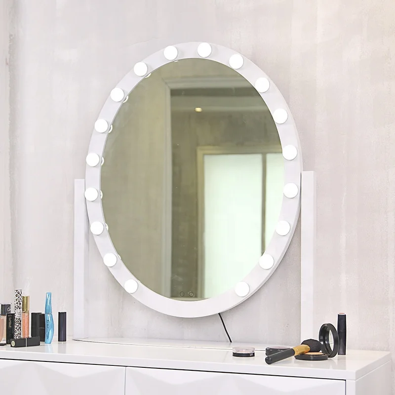 

White Frame Tabletop Makeup Mirror Hollywood Vanity Mirror With Bulbs