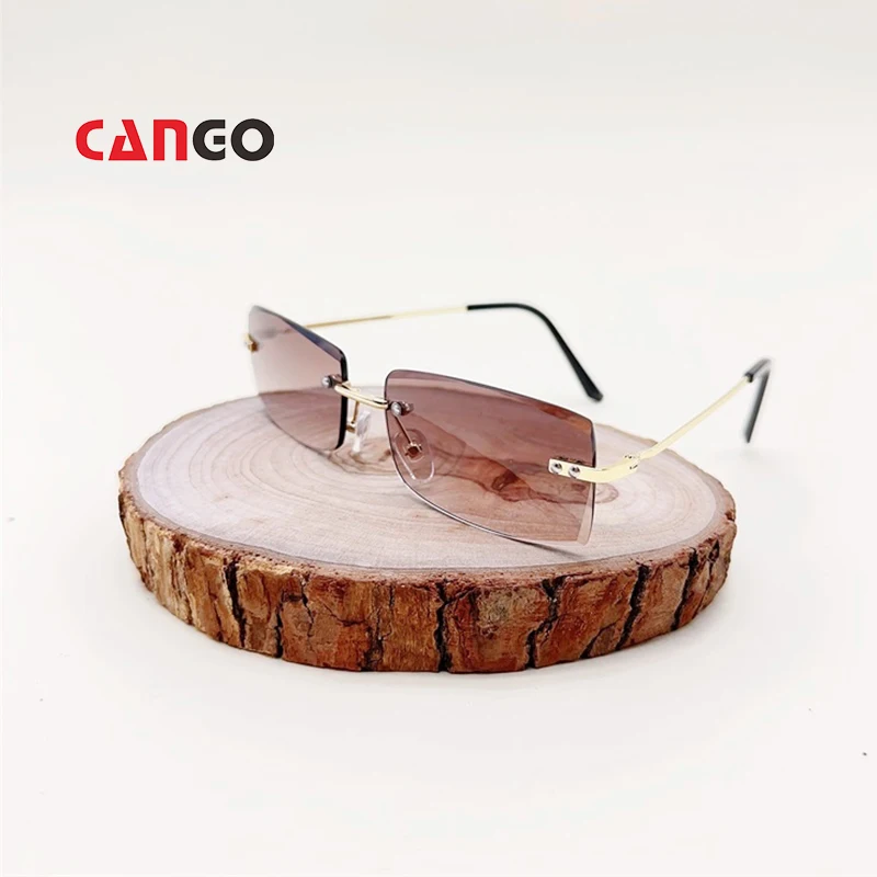 

New luxury male rectangle rimless sun glass popular sunglass for men women