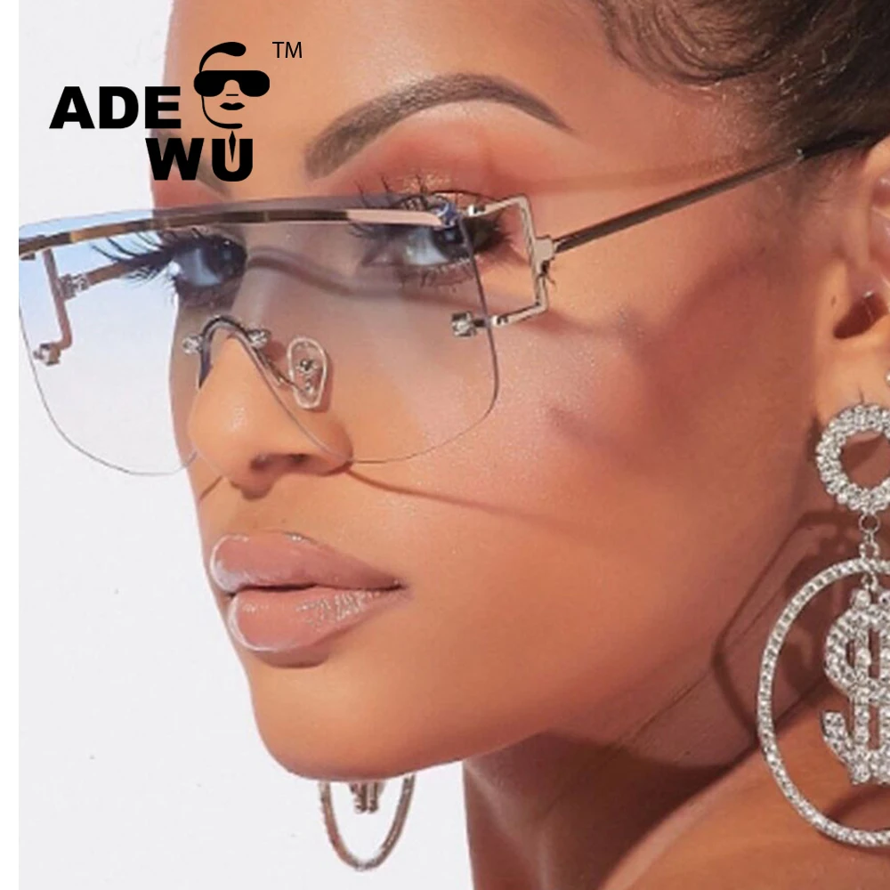 

ADE WU CC8821 Oversized Rimless Gradient Sunglasses Women 2021 Luxury Brand One Piece Sun Glasses Trendy Vintage Metal Glass, As shown in figure