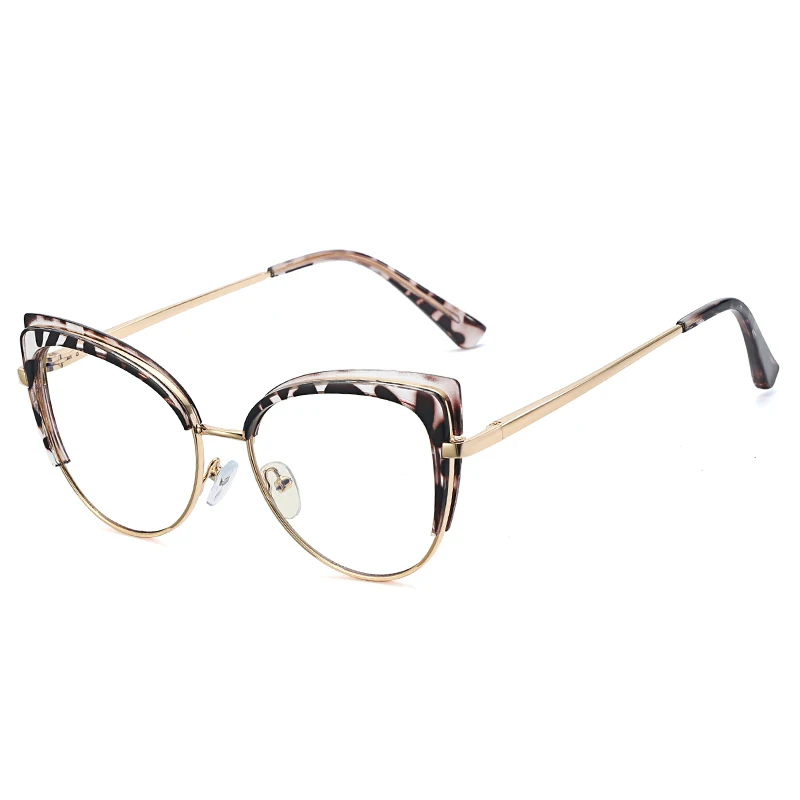 

New Retro Spring Feet Full Frame Anti-Blue Light Glasses Cat Eye Fashion Trendy Ladies TR90 Material Flat Mirror Reading Glasses, Custom color
