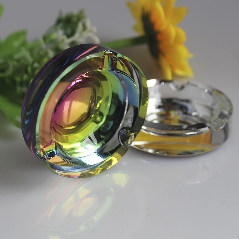 

Custom rainbow engraved round glass crystal tobacco smoke ashtray