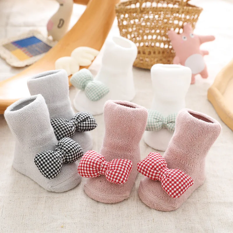 

New Fashion Children Thicken Lattice Bow Socks Kids Anti-skidding Floor Socks