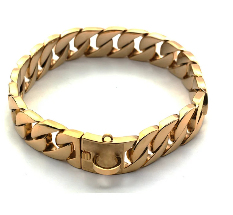 

Luxury latest design  dog chain shiny heavy link chain style gold pet stainless steel dog collar
