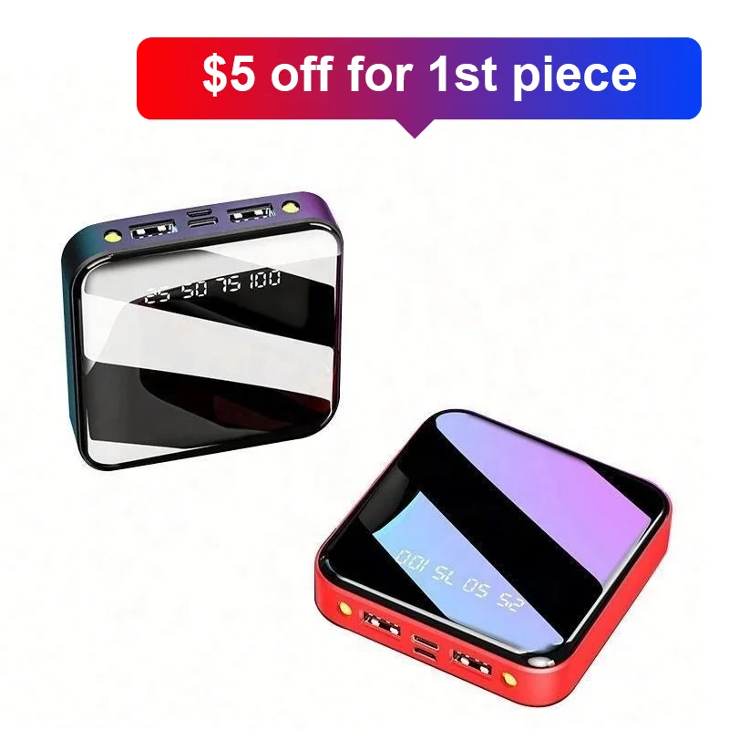 

New 10000mah Travel Portable Mirror Slim Mini LED Display Mobile Charger Power Bank