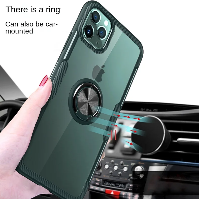 

Shockproof Acrylic Magnetic Ring Transparent Cell Phone Case Cover For iPhone 13 12 11 Pro Max X XR XS for Samsung Mobile Phone, Black, blue, meihong, dark blue, silver black