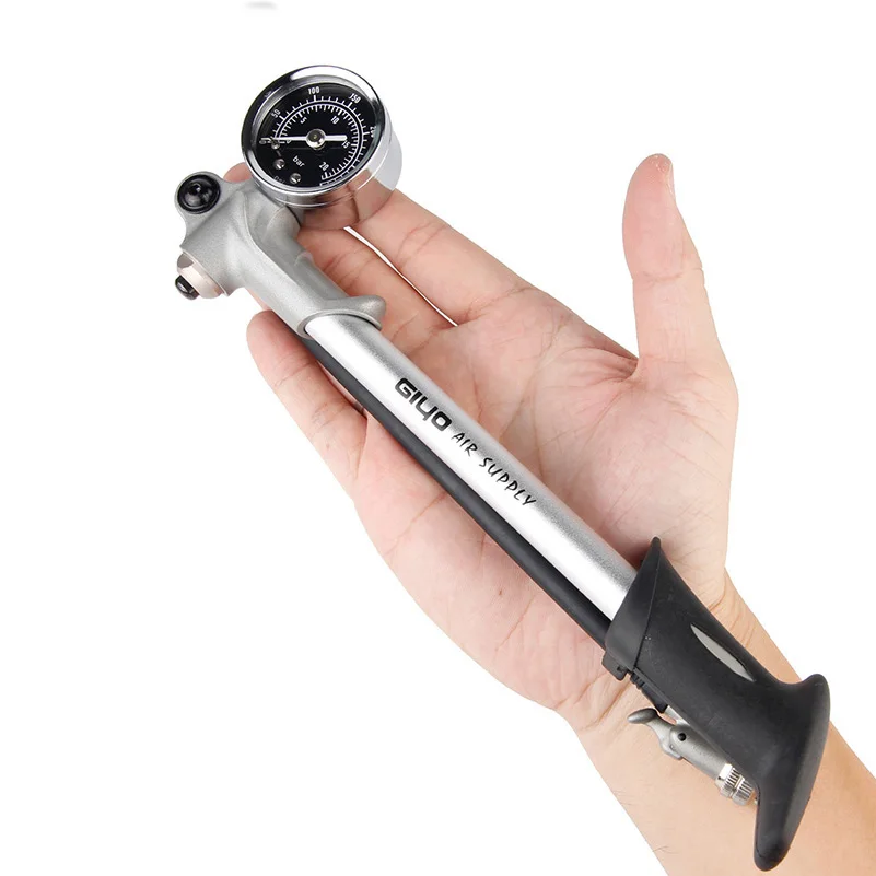 

Mini Portable Hand portable 300 psi air high pressure bike shock pump With Psi Gauge, Black