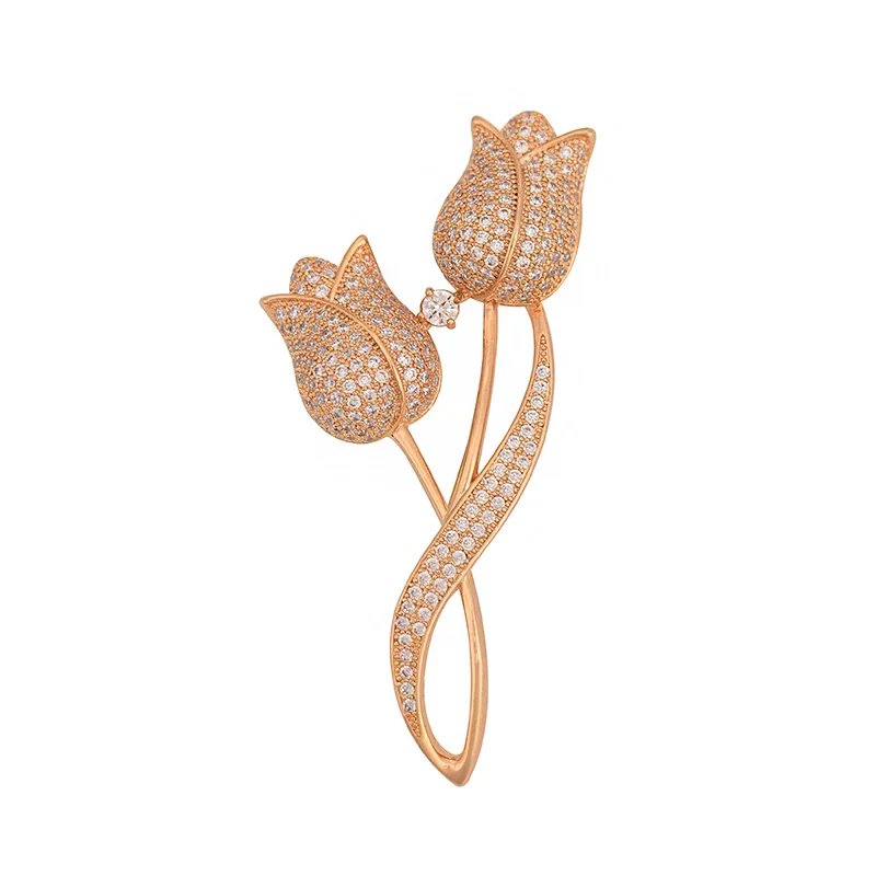 

Elegant Copper Inlaid Zircon Tulip Brooch Pins Scarves Cloth Collar Pin Women Jewelry Fashion Flower Brooches Coat Pins, Gold color,silver color, rose gold color