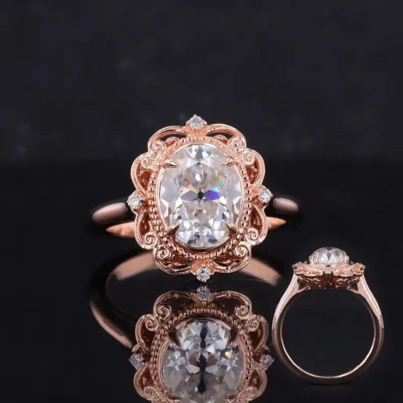 

Starsgem 7*9 oval round cut moissanite rose white yellow gold synthetic 14k gold diamond ring wedding rings