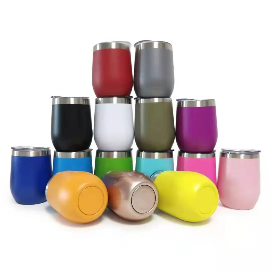 

Best Seller 2021 High Quality 12oz Double Wall Stainless Steel Thermal Tumbler Wine Mugs Egg Shape Cups with Sliding Lid, Custom color