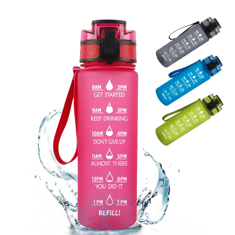 

Amazon hot New Water Bottle with Time Marker & Strainer Motivational Leakproof BPA Free bottle tritan water bottle 24oz for kids, Multicolor