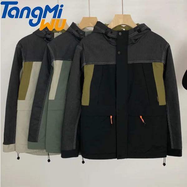 

TMW wholesale windbreaker hoodie jacket coat with zipper color block hoodies mens denim jacket