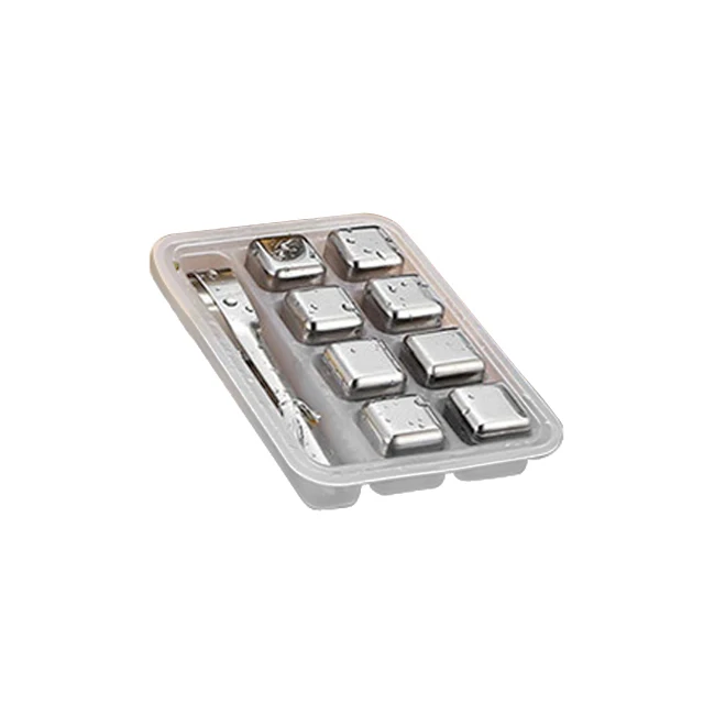 

Factory wholesale 304 stainless steel whiskey chilling stone with ice clip and PP box metal ice cube
