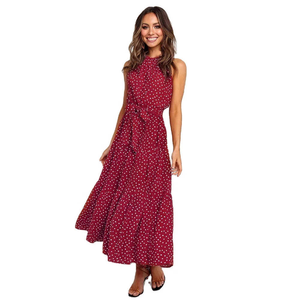 

2021 New fashion womens maxi elegant women's sleeveless ladies polka dot dresses casual Bohemian beach dress