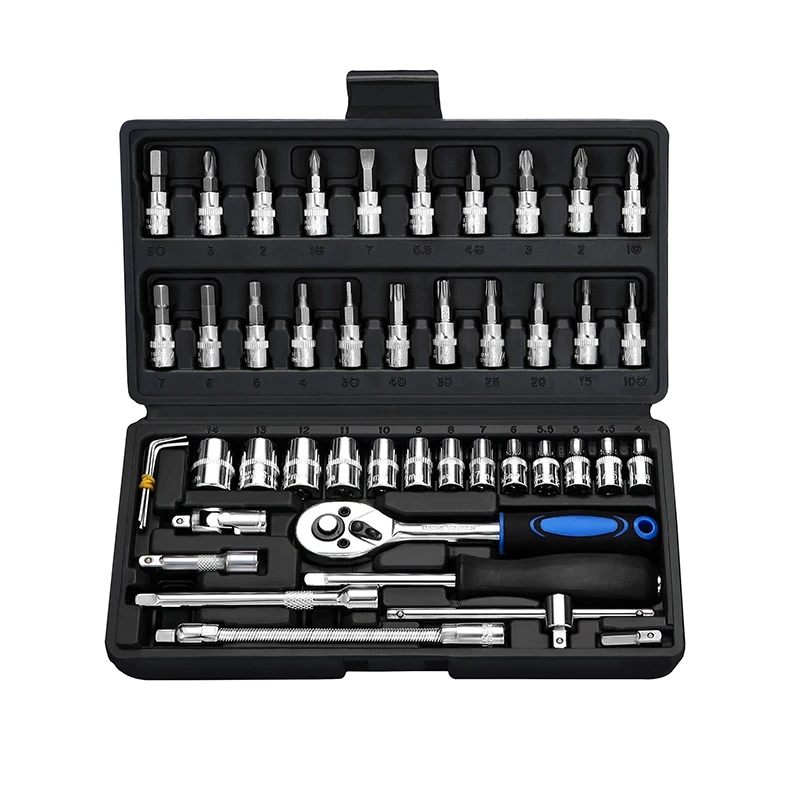 

Srunv 46 Pcs 1/4" Dr 24T Ratchet Wrench In Portable Resistant Toolbox Case Tools Set