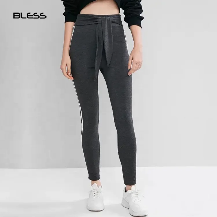 

Comfortable Beauty Tie Waist High Waisted Stripes Leggings with elastic waist band Women Fitness, Customized colors