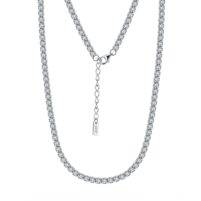 RINNTIN SC45 New Arrival Luxurious Tennis Necklace Rhodium Plated 1.5mm Round 5A Cubic Zirconia Sparkling Tennis Chain for Women