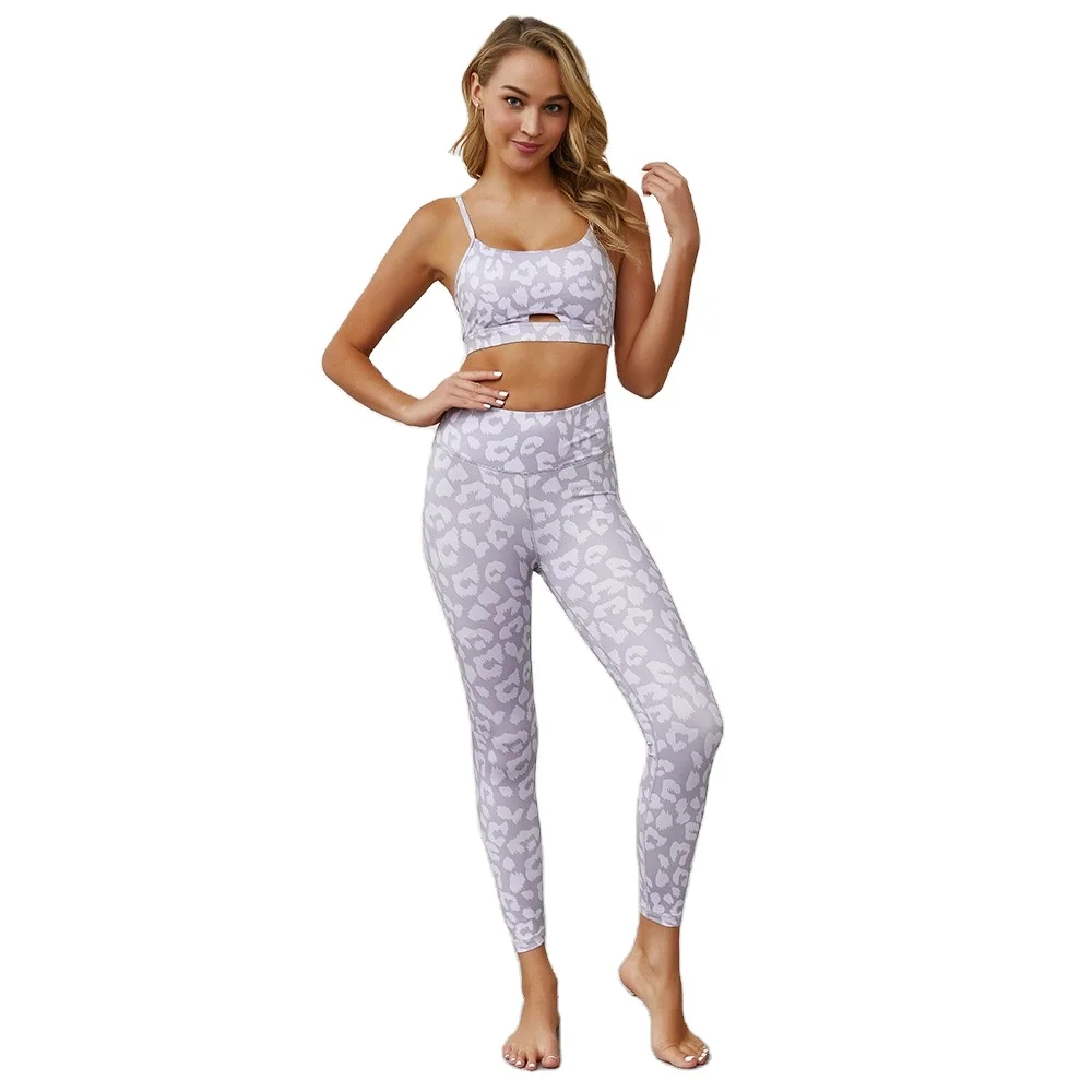 

BBZC2344 gray New product hot sale white printing casual fitness clothing female fitness body slimming sports suit sexy yoga set, Flare,gray,brown