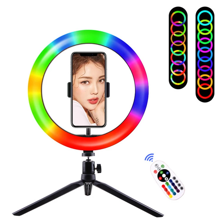 

10inch 26cm RGB LED Ring Light With Remote Control Selfie Circle Light With Desktop Tripod Stand For Tiktok YouTube Video, Black