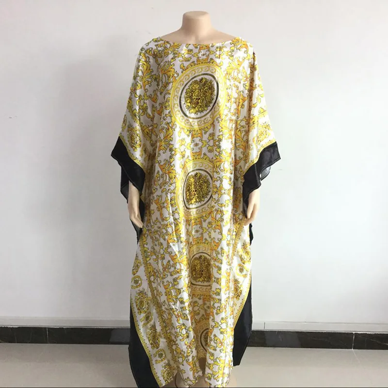 

Whole Sale Summer Printed Loose Silk Summer Maxi Dress African Style With Sleeves
