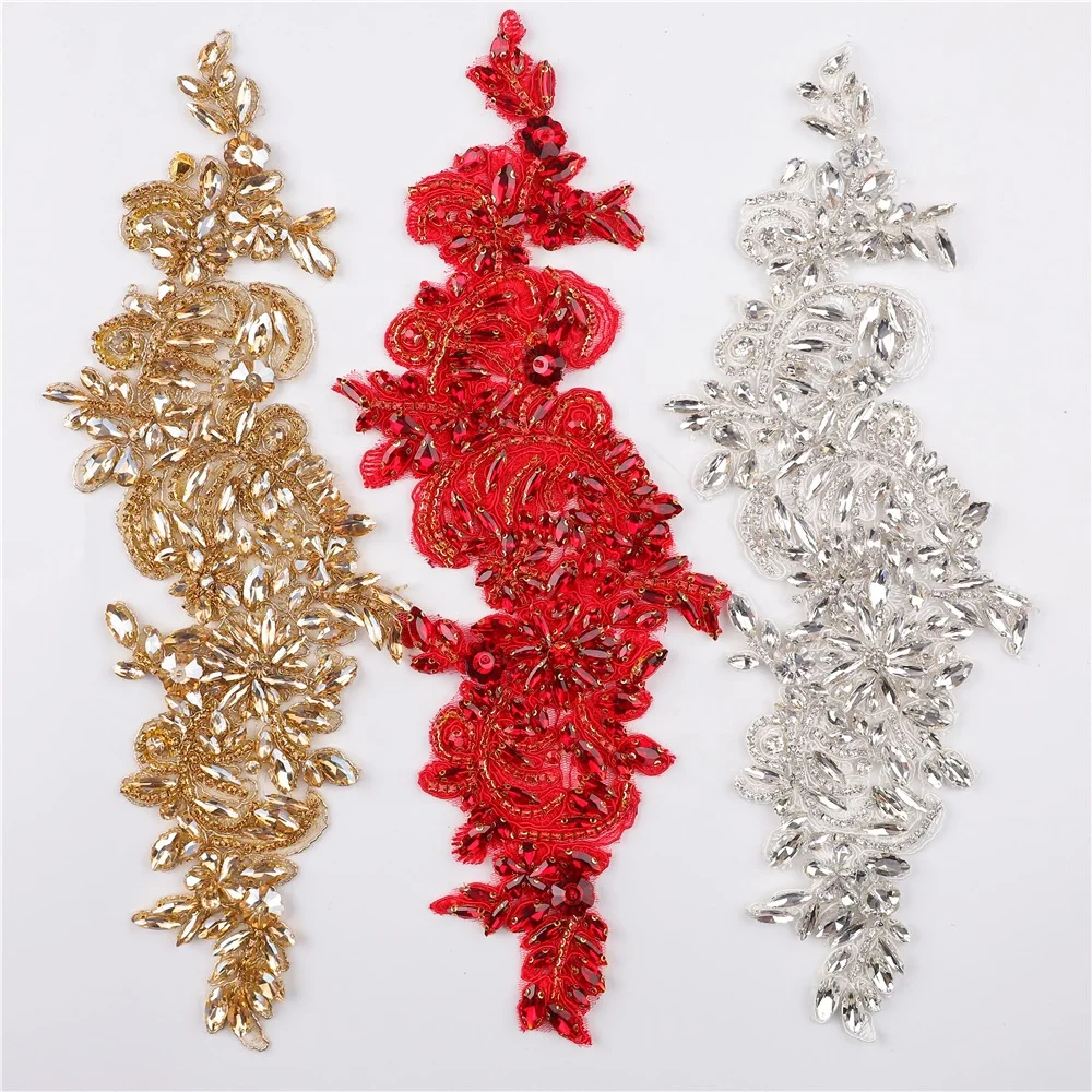 

Luxury decorative sparkling handmade crystal applique patch sewing, Clear