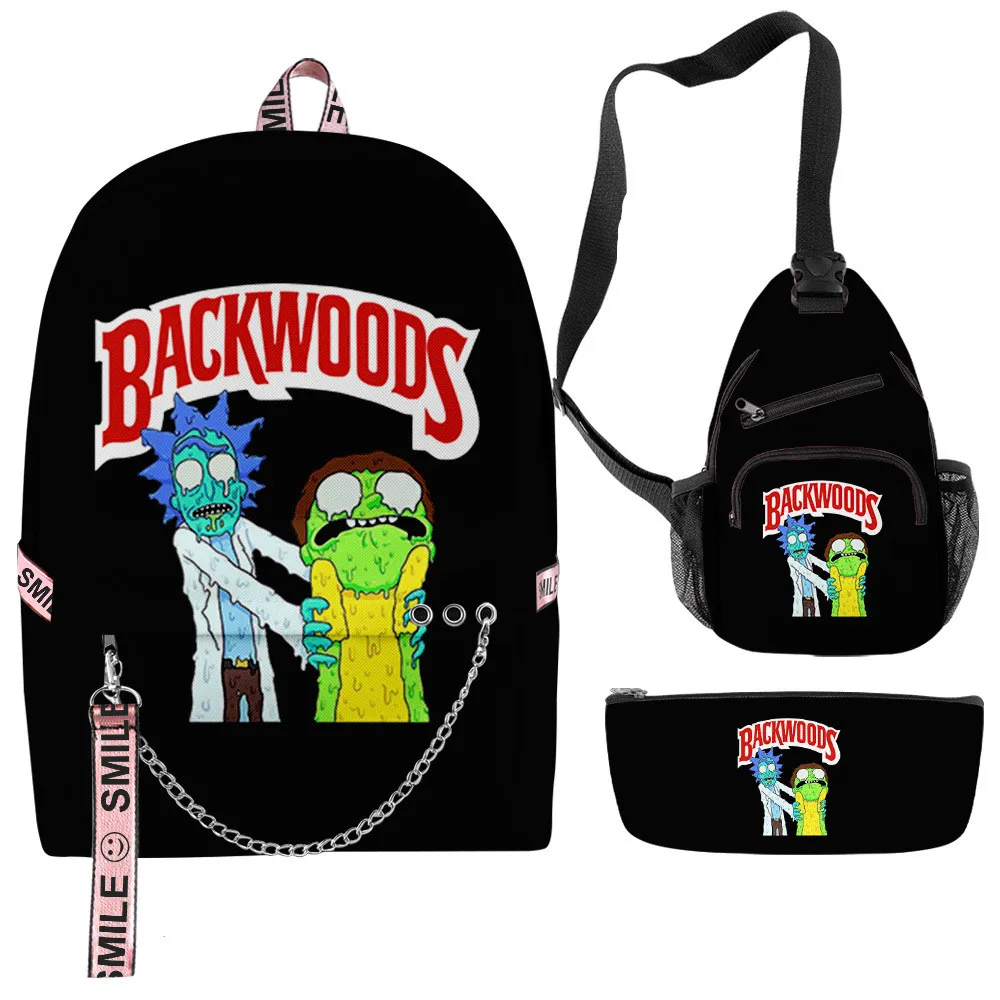 

2021 3pcs backwoods cigar Backpack Fashion Waterproof bag packs fabric smell proof backpack Rick & Morty bags