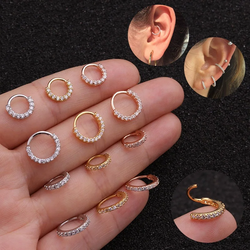 

14K Gold Copper inlaid zircon Small Huggies Hoop Earrings for Cartilage Nose Ear Thin 6/810mm Piercing Hoop Ring Earring 2022