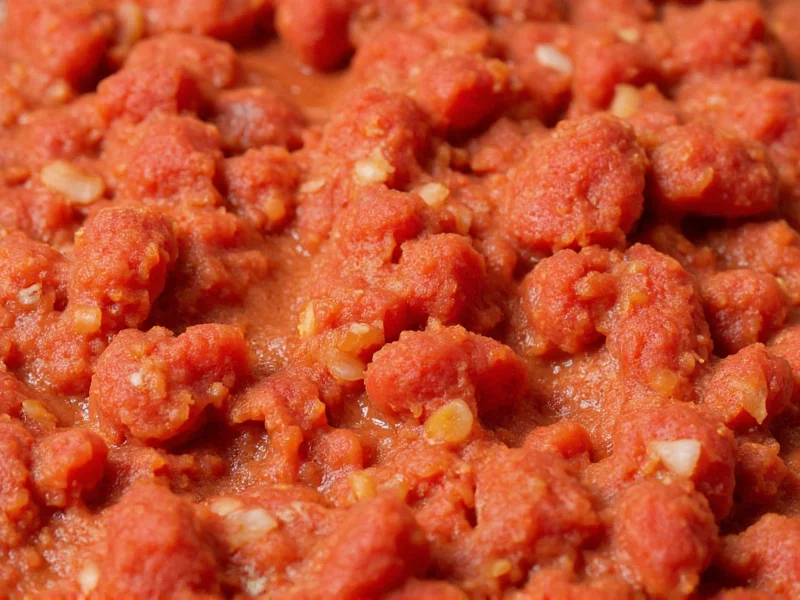 Close-up of chorizo mixture showing vibrant red color and fat distribution
