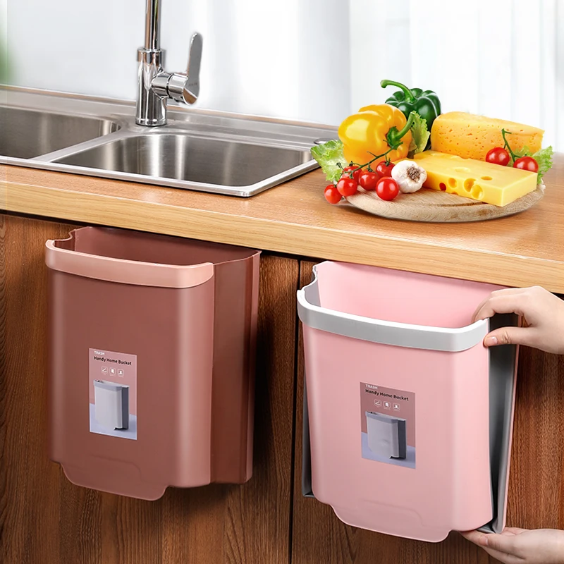 

Plastic Kitchen Cabinet Door Wall Mounted Waste Bin Foldable Trash Can Kitchen Garbage Dustbin Trash Bin 2021 New hot sell, As picture