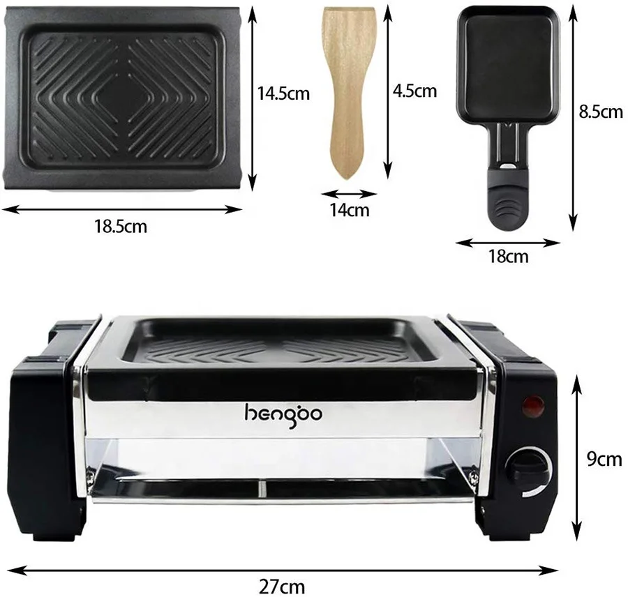 
2 Mini Pans 500W Mini Indoor with Non-Stick Coating Grill Plate Flat & Ridged Surfaces bbq Raclette Grill 