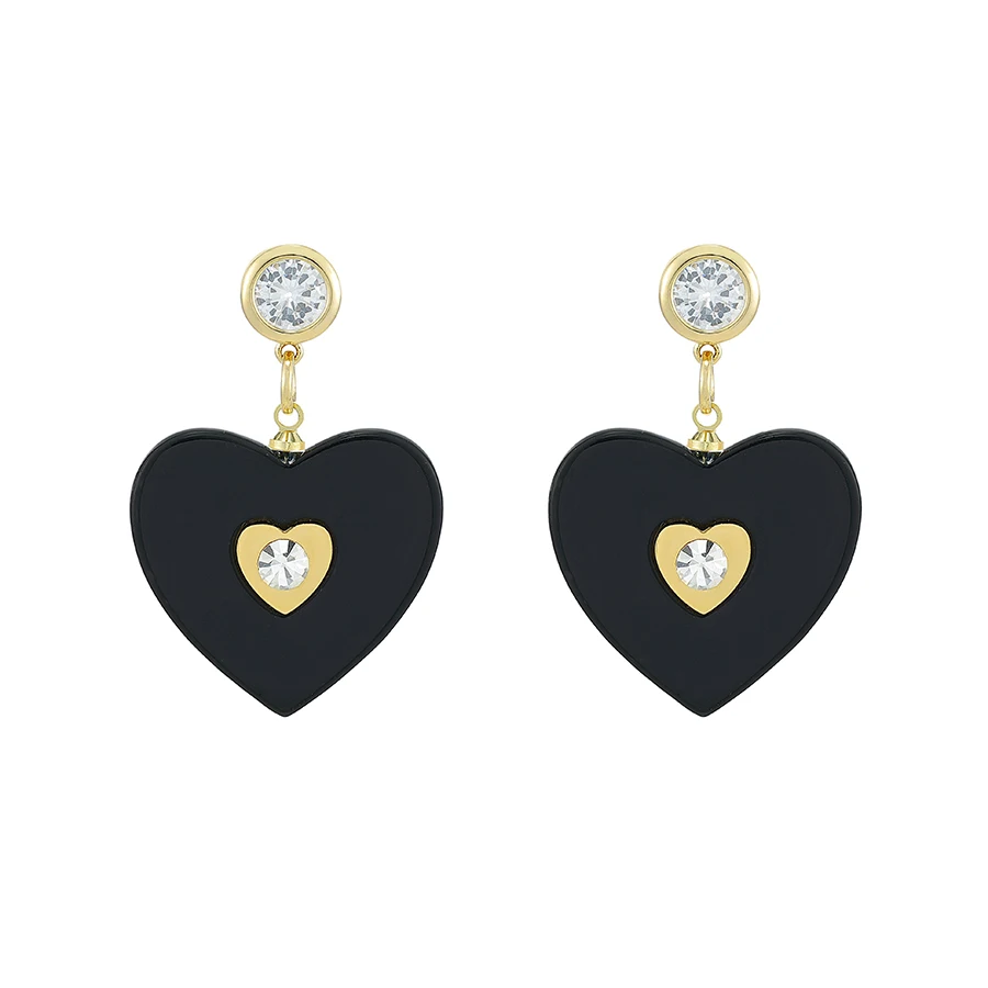 

BLE-1226 xuping fancy earrings jewelry, black and gold stone heart shape earrings stud