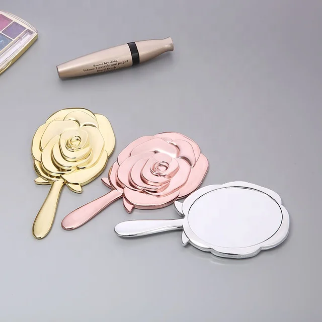Manija de la Vendimia Espejo de Maquillaje Rosa Repousse Floral Oval Ronda Cosmética Espejo de Mano con Mango para Damas Belleza Dresser YAHALOU 