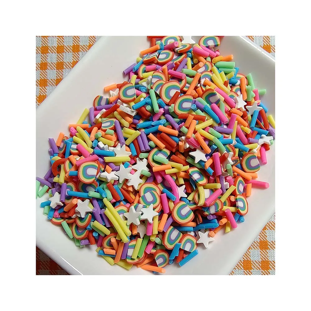 Colorful Candy Star Long Cut Clay Figures Mixed Sprinkles Soft Pottery Slices for DIY Crafts Accessories