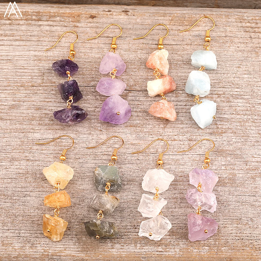 Natural Stone healing Crystal Earrings  Raw Quartz Chip Bead Hooks Earring Crafts Jewelry Gifts