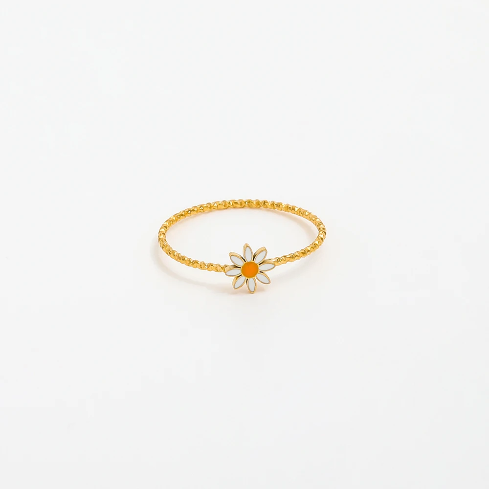 Joolim Jewelry Wholesale 18K Gold Plated Sunflower Enamel Non Tarnish Stainless Steel Lace Pattern Dainty Ring for Women