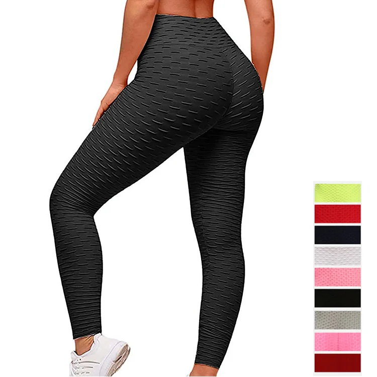 

Women's high waist texture yoga pants folds hips slim fitness leggings sexy hips sports tights womens gym leggings