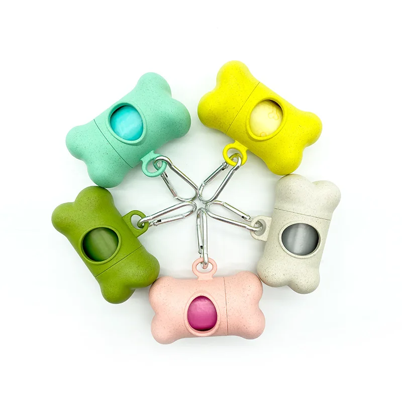 

Hot Sale Portable Wheat Straw Material Bone Shape Pet Garbage Bag Dispenser Dog Poop Bags Holder For Outing, Green