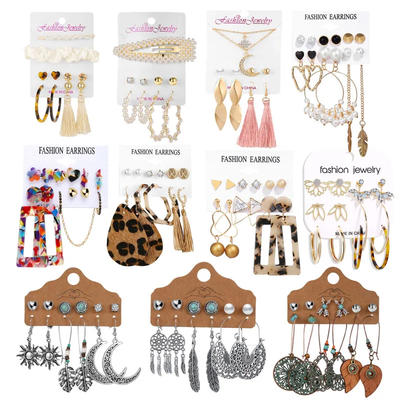 

New Hoop Earrings Set For Women Gold alloy Multi-style earrings Fashion Pearl Earrings 2022 Trendy Accessories Jewelry, Gold color