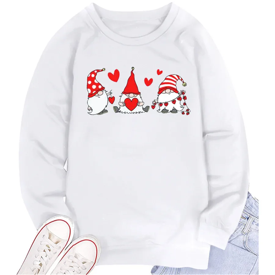 

New design Valentine's Day round neck pullover loose plus size sweaters cute Santa pattern sweet love heart Knit print sweater, 6 colors