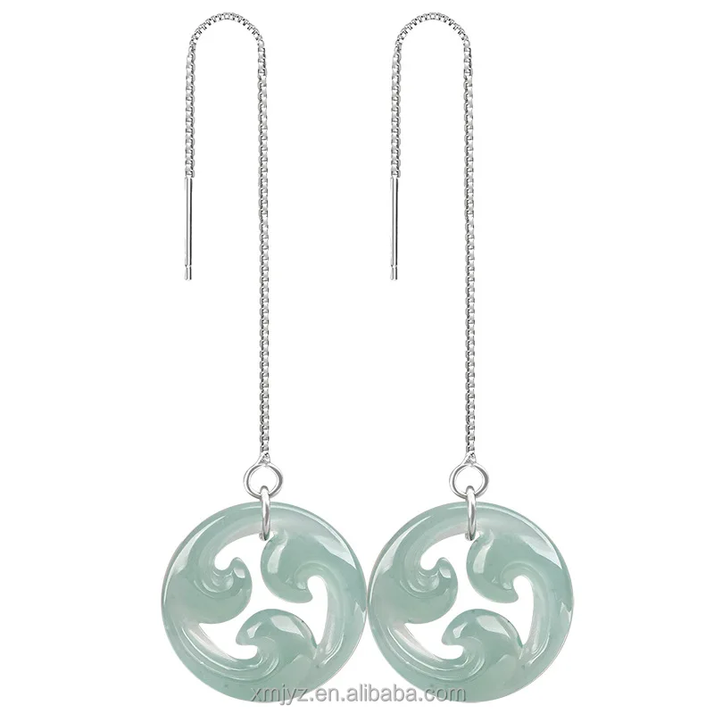 

Certified Grade A Natural Jade Blue Water Hanging Earrings S925 Silver Inlay Ice Women's High-End Eardrop Earring