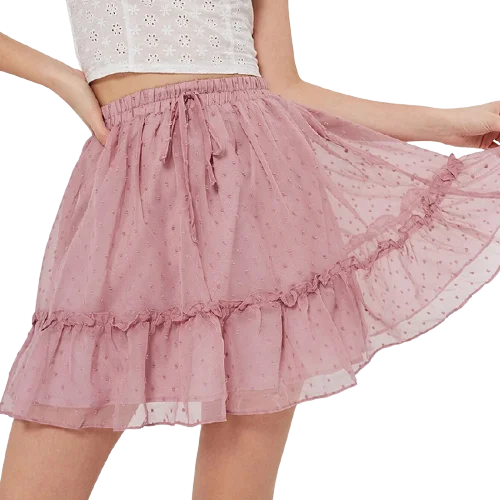 

2021 Sweet Girl Casual Women Dress Flare Swiss Dot Tiered Lettuce Trim Skirt, Picture color