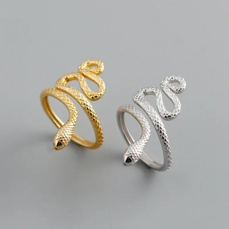 2022 INS Fashion 925 Sterling Silver Adjustable Big Snake Ring With 18k Gold Plated 925 Silver Statement Ring Jewelry For Women