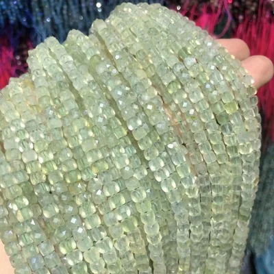 

Factory Wholesale Green Natural Loose Gemstone Beads Strands DIY Accessories Faceted Cube Prehnite Beads For Necklace Making