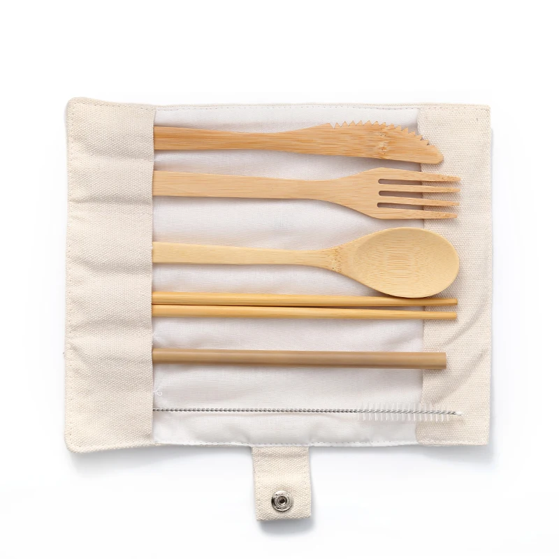 

Eco Friendly Hot Selling Biodegradable Bamboo Straw Toothbrush Spoon Fork Knife Travel Wooden Bamboo Cutlery Set, Customized