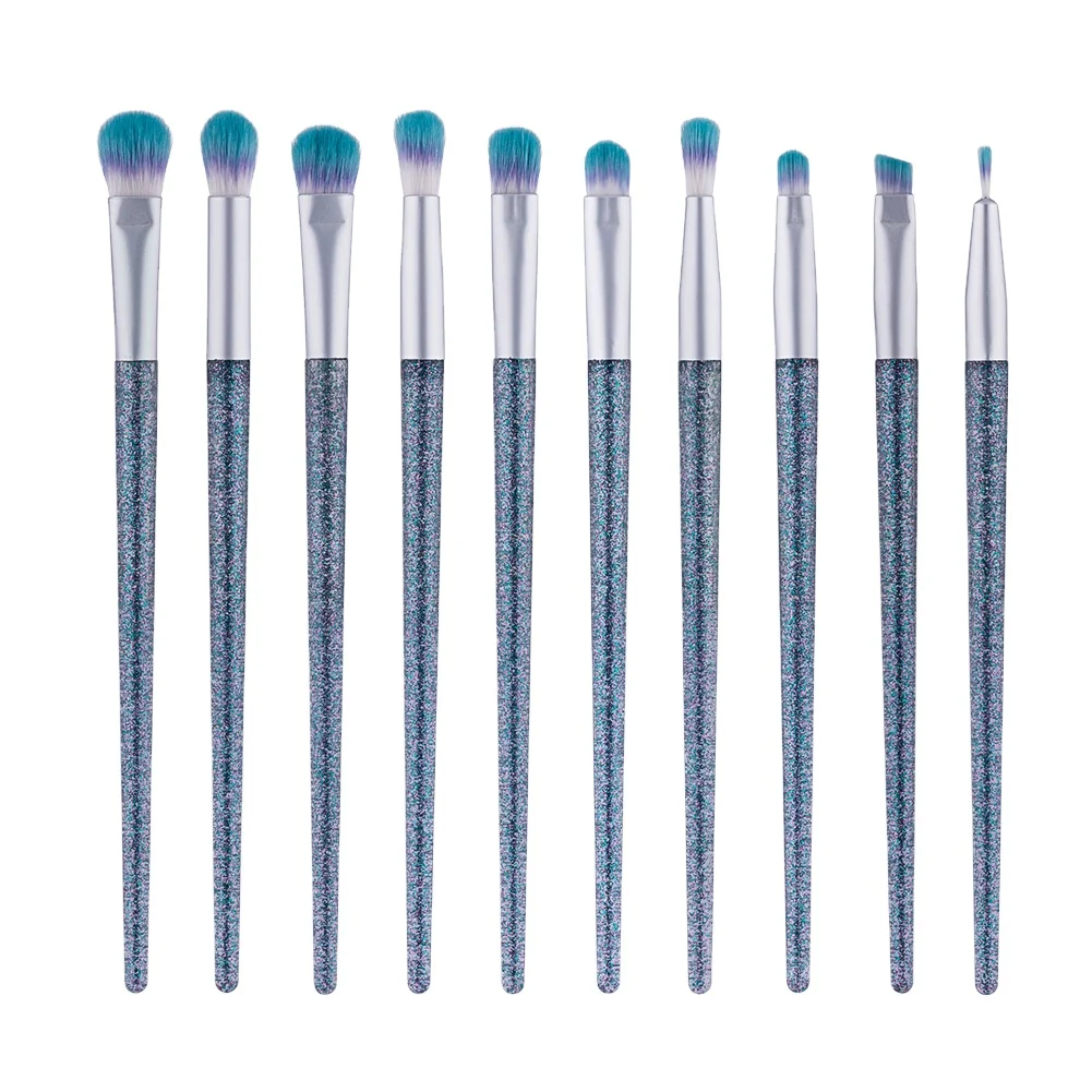 

ZNYBEAUTY 10pcs makeup brush set with eyelashes brush blue glitter handle customer logo