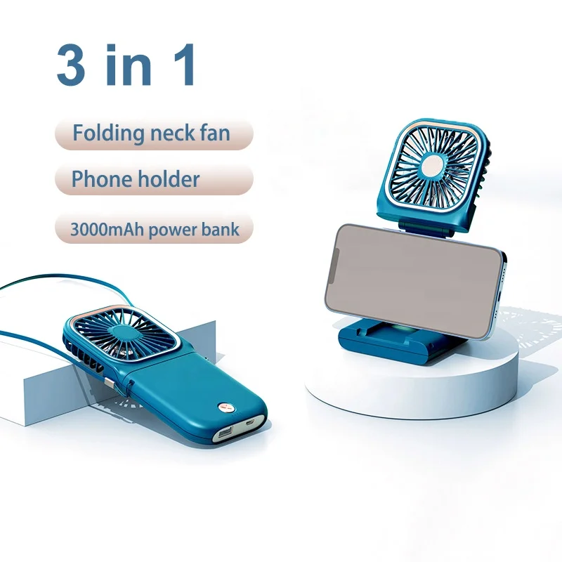 

2022 New Plastic Folding Rechargeable Small Neck Fans Smart Electric Cooling Hand Held Fan With Phone Holder