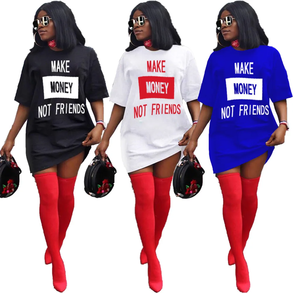 

Cool Style Women Clothing Letter Print Loose Women Dresses Casual Mini Summer Wear Comfy Shirt Dresses 2020, Picture